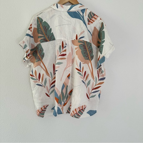 Cynthia Rowley Women’s Size L White Printed Floral Leafs Button-Up Shirt Blouse - Picture 4 of 6